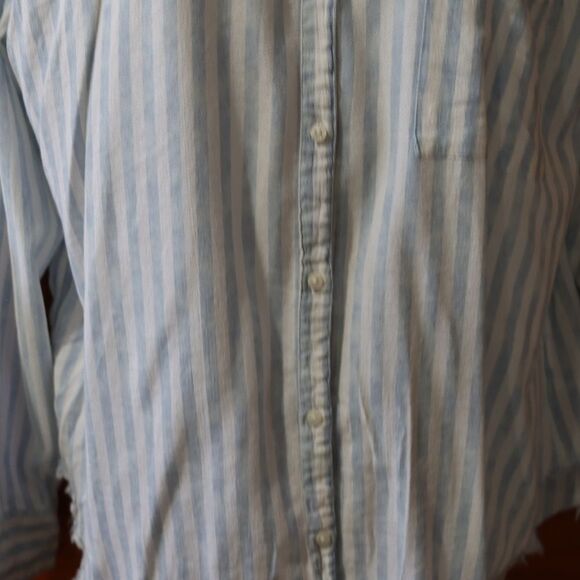 Aerie Blue and White Striped Button Down Popover Blouse Large - Picture 2 of 16